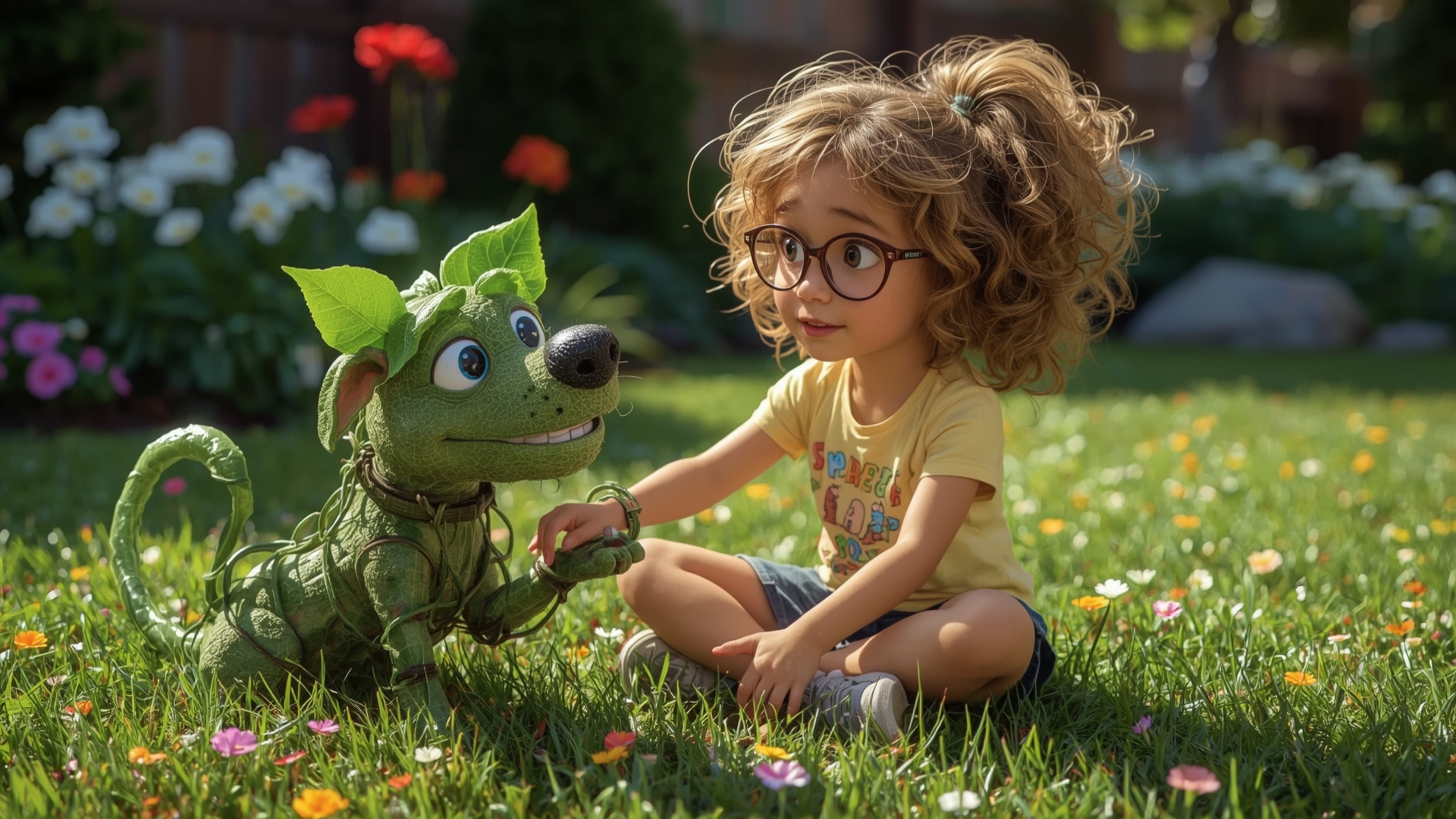 A highly detailed, high-resolution stock photo in a vibrant, Pixar-inspired style, featuring a curious and brilliant homescho