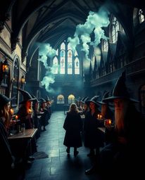 Explore a magical school teeming with young wizards, brought to life in a dramatic and cinematic style. This world blends dre