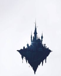 Explore a whimsical world with this hand-drawn color sketchnote depicting a surreal floating island. Strange architecture is 