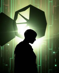 Experience the mesmerizing visuals of glitched geometric shapes silhouetted against a vibrant cyberspace backdrop.  This artw
