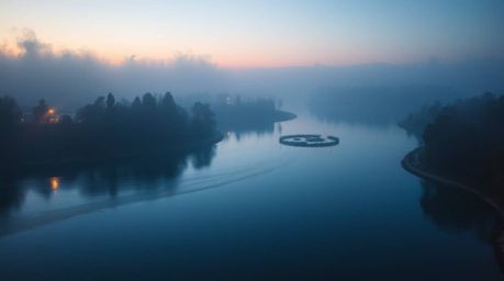 Immerse yourself in the beauty of a river delta bathed in soft pastel twilight hues. This mystic and enchanting environment f