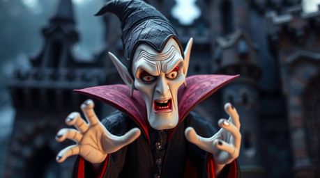 A captivating digital artwork depicting a classic Disney villain, rendered in textured papier-mâché, casting a spell within t