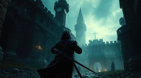 Experience a dramatic cinematic scene of a thief infiltrating a heavily guarded castle. This visually stunning portrayal feat