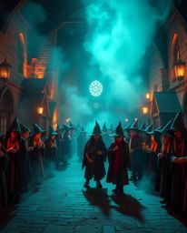 A magical school brimming with young wizards is vividly brought to life with a warm terracotta and cool teal color palette. V