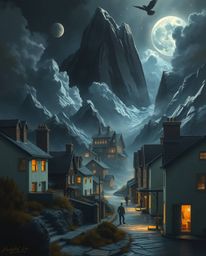 A captivating image depicting a sleepy town in a modern future setting, rendered in the style of a classic oil painting.  Pas