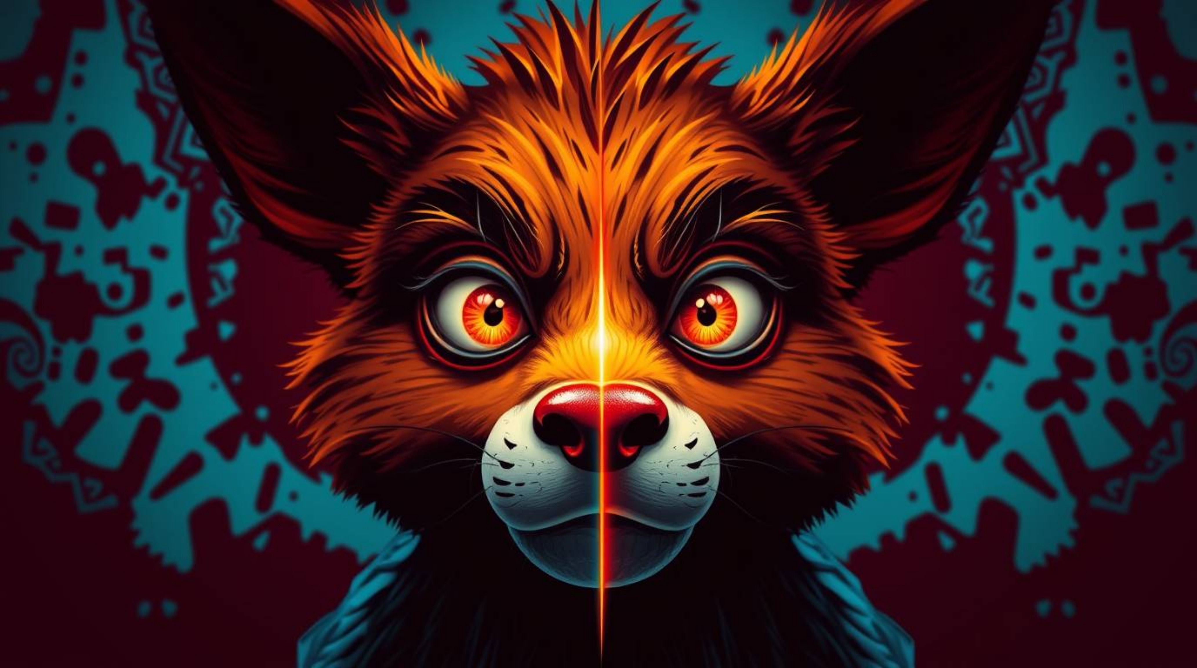 Explore the captivating world of split-screen creative light art featuring a sarcastic animal sidekick with expressive eyes. 