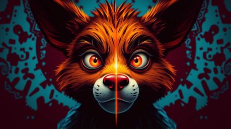 Explore the captivating world of split-screen creative light art featuring a sarcastic animal sidekick with expressive eyes. 