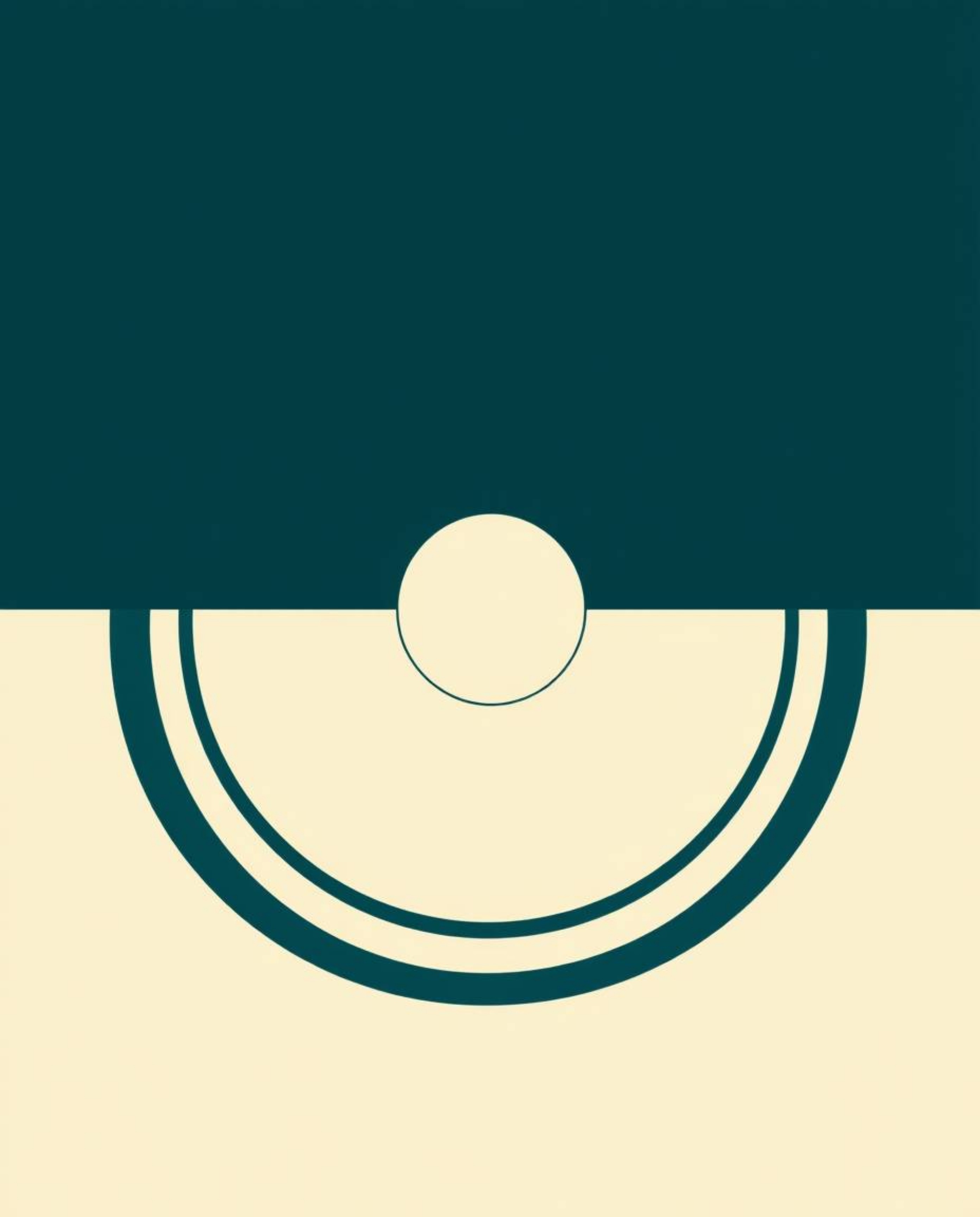 A rich, deep teal logo inspired by a Minimalist geometric pattern incorporating circles and lines in the Bauhaus style. This 