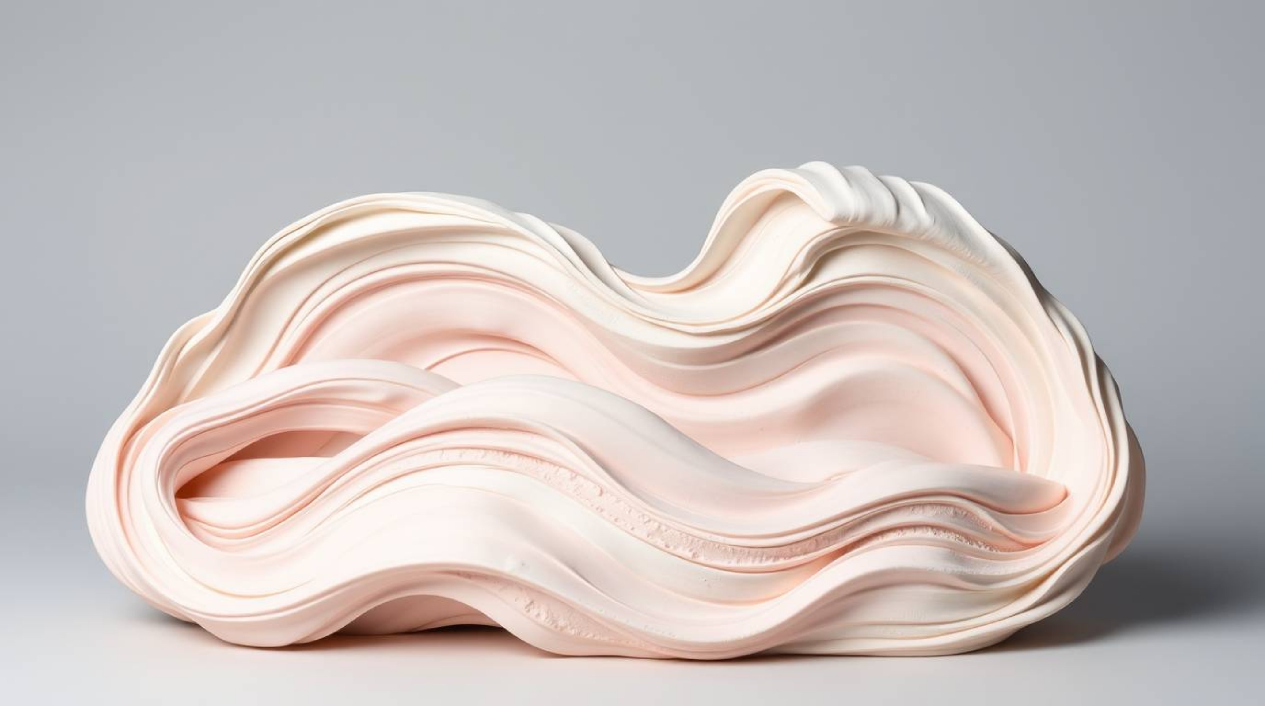 A stunning clay sculpture showcases a graceful, abstract wave rendered in a pastel color gradient.  The piece features meticu