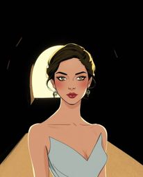 An illustration featuring a graceful figure with refined features positioned at the edge of a tunnel, illuminated by hard lig