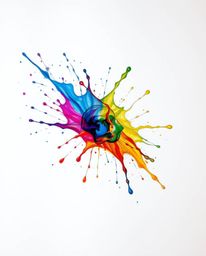 An overhead, hand-drawn sketch capturing a vibrant, colorful paint splash frozen mid-air with a high-speed camera. This surre