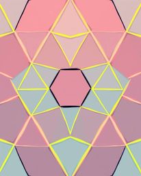 A vibrant and dynamic seamless geometric pattern featuring hexagons and triangles in a striking neon color palette.  This han