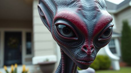 Discover an exquisite extreme macro photograph revealing intricate details of a sophisticated alien with rich burgundy and de