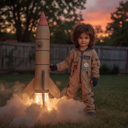 Capture the magic of childhood with this exquisite high fashion photograph featuring a young boy with messy brown hair and br