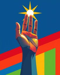 A captivating image showcases a hand reaching towards a radiant light source, emerging from darkness.  The vibrant colors and