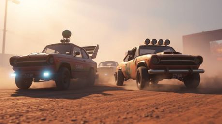 Experience a wacky racing scene brought to life with outlandish cars and a soft, dreamy atmosphere. Volumetric lighting and v