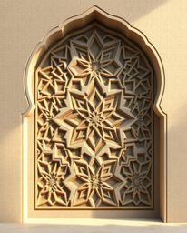 A modern flat design illustration showcasing historically accurate and intricately detailed Islamic geometric patterns carved