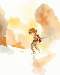 A captivating watercolor painting depicts a brave Disney-style hero embarking on a thrilling desert adventure.  The artwork s