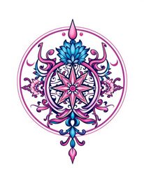 Discover this symbolic traditional tattoo art print featuring a retro flair.  Soft gradient pink, blue, and violet hues creat