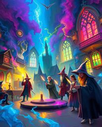 Discover breathtaking digital paintings of a magical school brimming with young wizards. Experience vibrant, electric colors