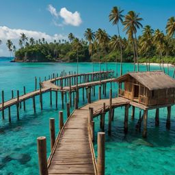 Escape to a tropical island city where bamboo huts nestle amongst swaying palm trees. Imagine wooden piers stretching out int