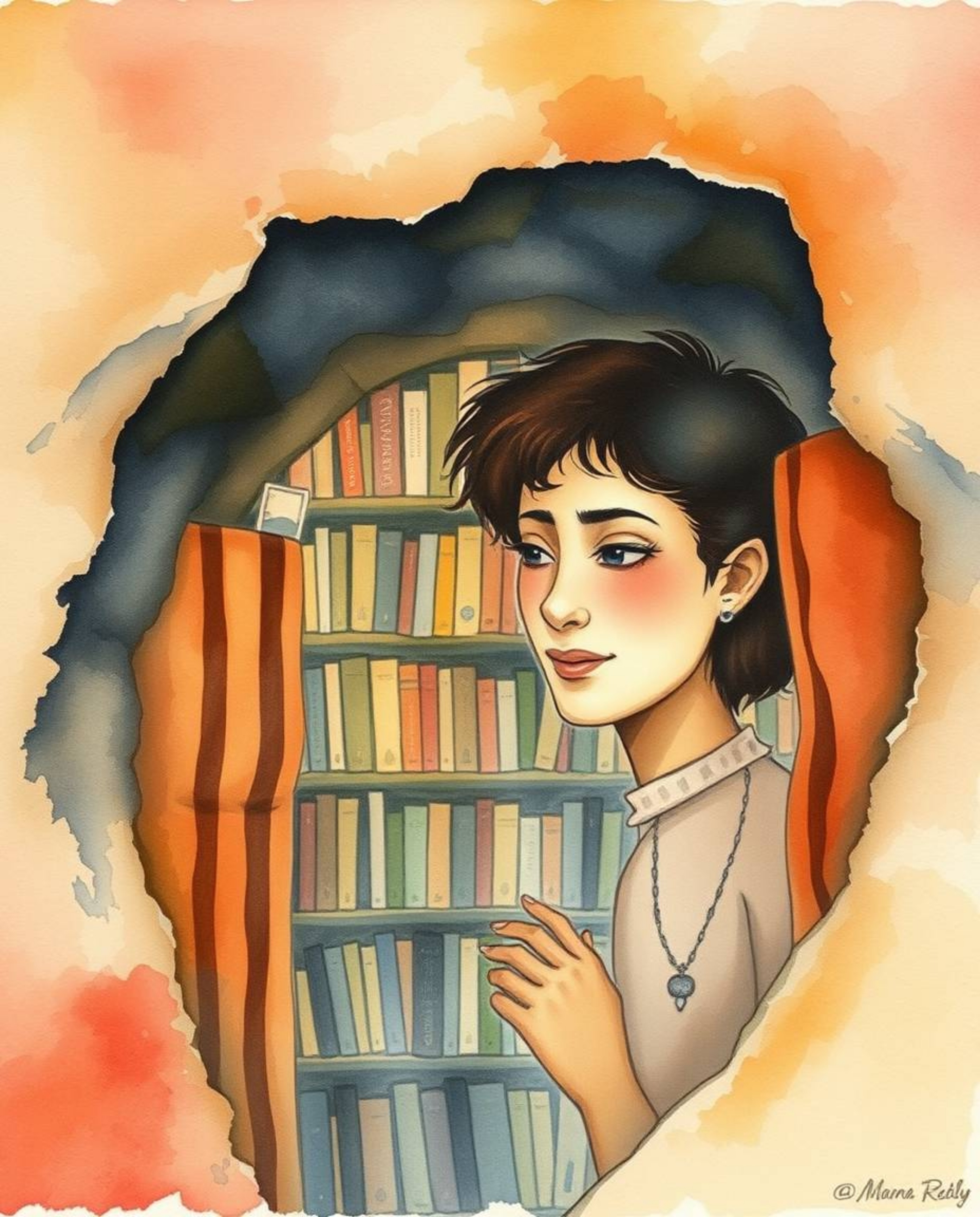 A serene scene unfolds in a delicate watercolor painting, depicting a person with a peaceful expression discovering a hidden 