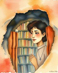 A serene scene unfolds in a delicate watercolor painting, depicting a person with a peaceful expression discovering a hidden 