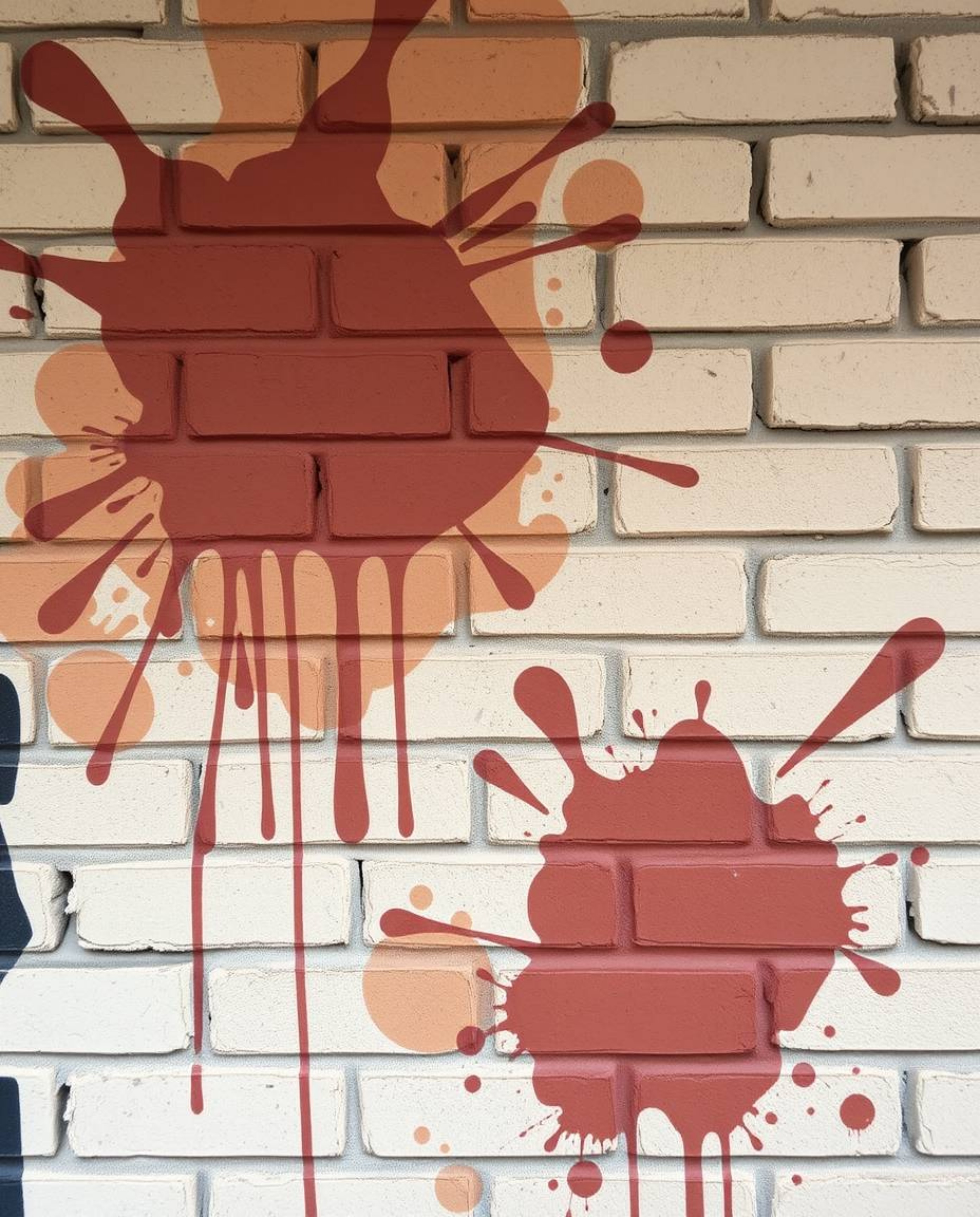 This photograph captures the essence of urban art with graffiti-style colorful splashes adorning a brick wall. The use of nat