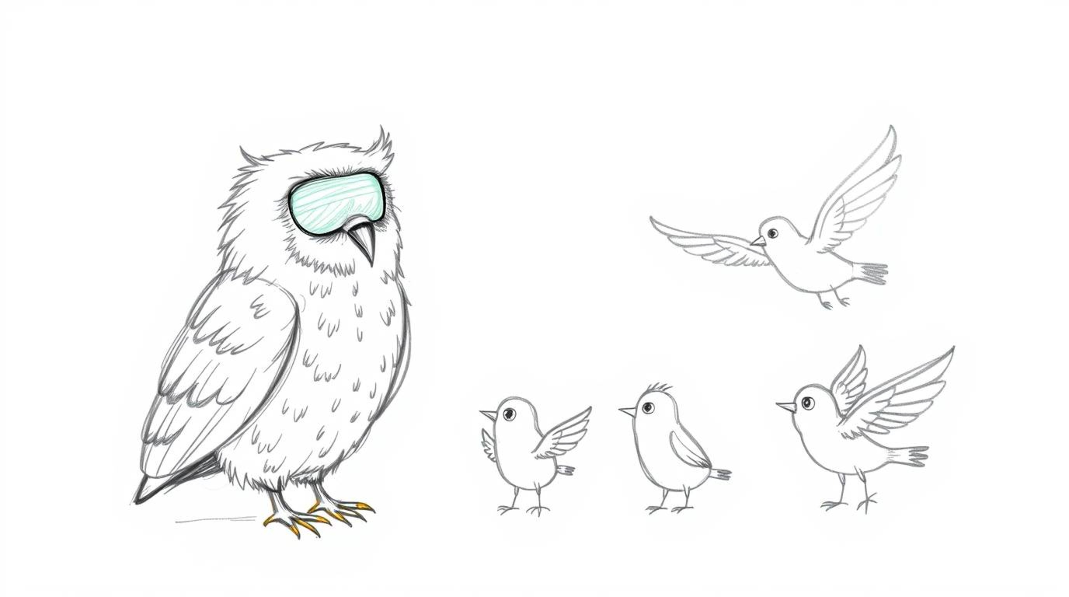 A heart-warming scene inspired by Pixar, featuring a blind owl with soft, feathery textures passionately teaching a flock of 