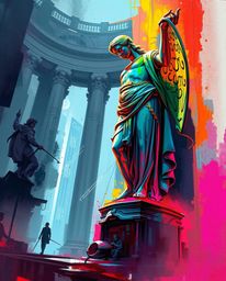 A dynamic digital sketch depicting an epic, modern future scene with loose painterly strokes and dramatic lighting. The image