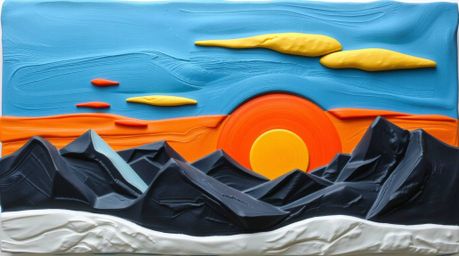 A captivating clay sculpture depicts a vibrant sunset over icy polar glaciers.  The artwork showcases a masterful balance of 