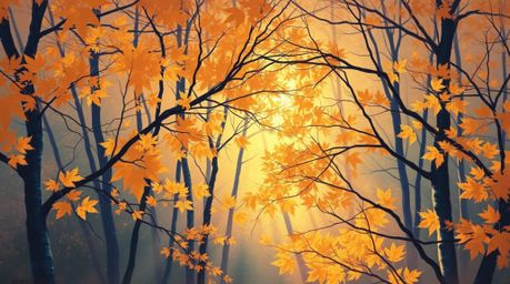 Immerse yourself in the tranquility of this soft pastel painting, a bird's-eye view perspective capturing an autumn forest ba