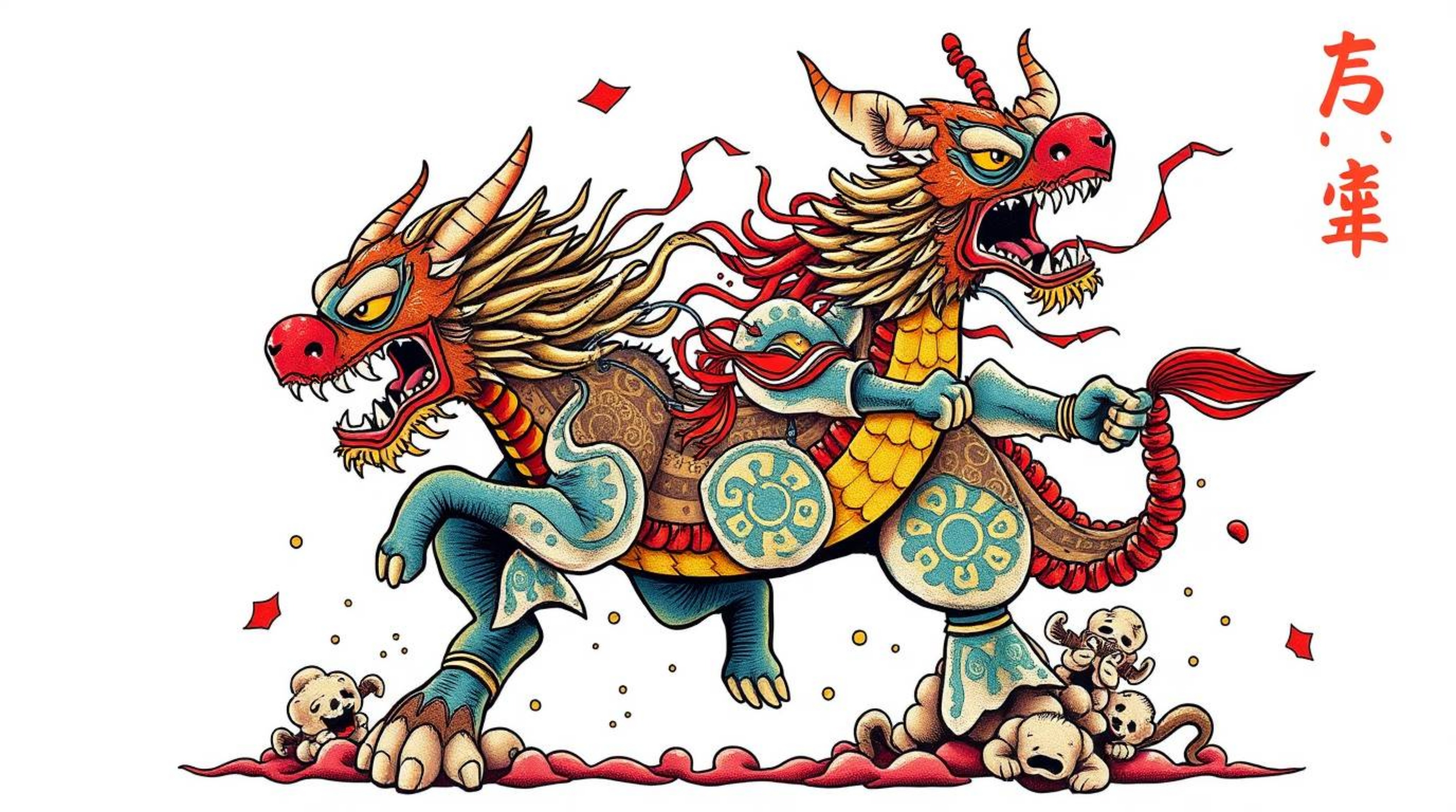Immerse yourself in this symbolic traditional tattoo art print featuring a dynamic chase scene brought to life with exaggerat