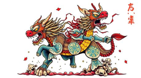 Immerse yourself in this symbolic traditional tattoo art print featuring a dynamic chase scene brought to life with exaggerat