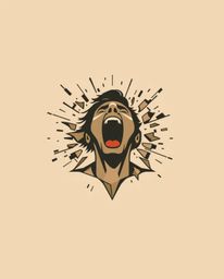 A unique logo design featuring a screaming person amidst a world shattering into pixels.  The design incorporates geometric s