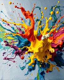 Explore the captivating world of dynamic motion with this classic oil painting showcasing colorful paint splashing in mid-air