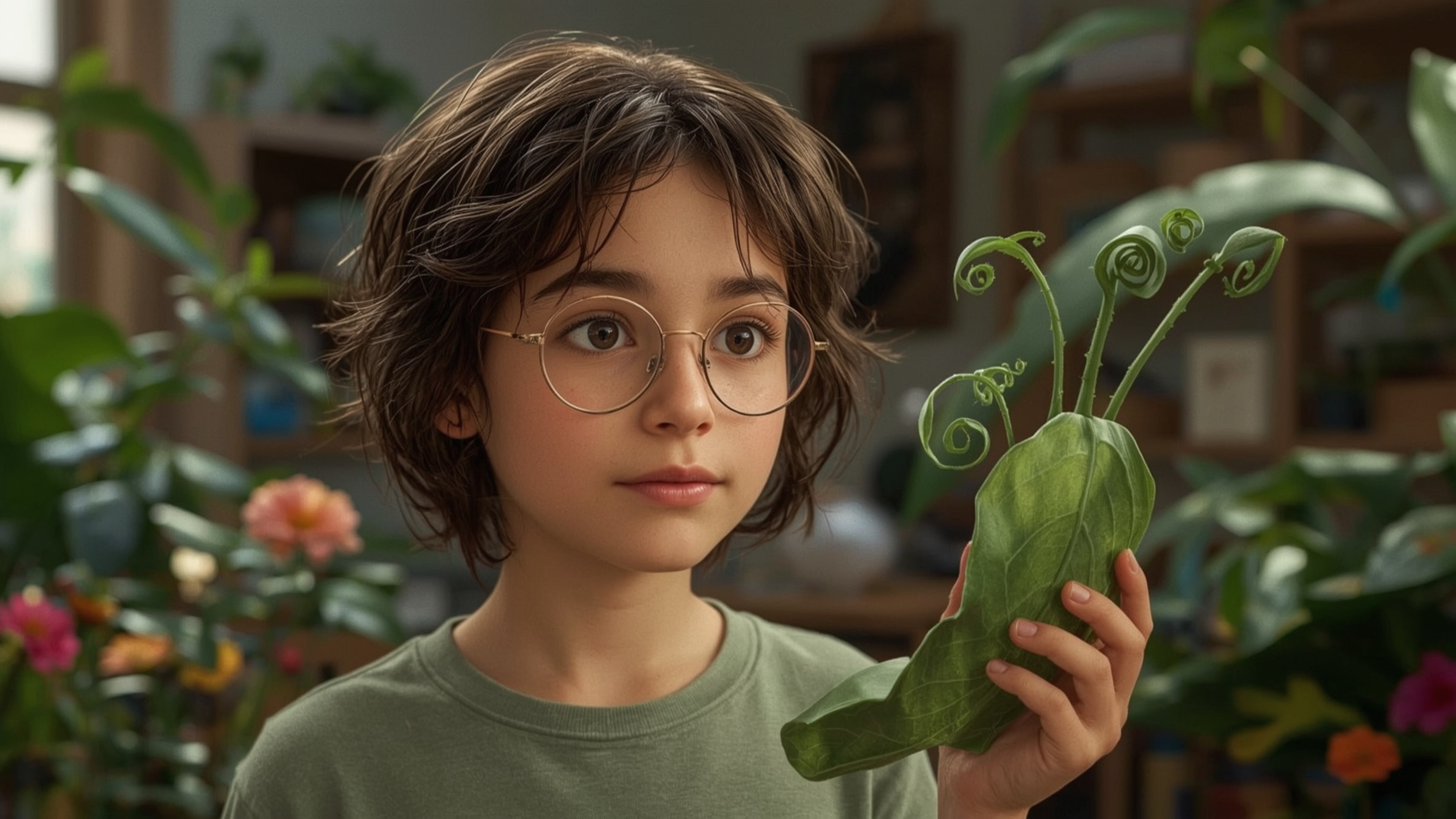 A highly detailed, high-resolution stock photo captures a bright-eyed, curious, and inventive young homeschooler, depicted in