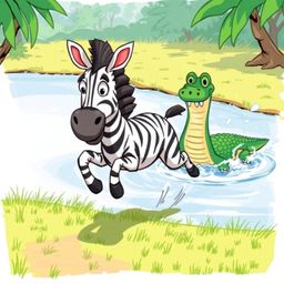 A hand-drawn sketch in a vibrant color sketchnote style portrays a 3D cartoon zebra with expressive eyes and a friendly smile