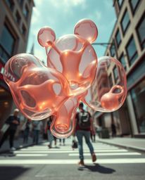 Explore the captivating blend of urban reality and surreal fantasy with this low-angle perspective candid street photography.