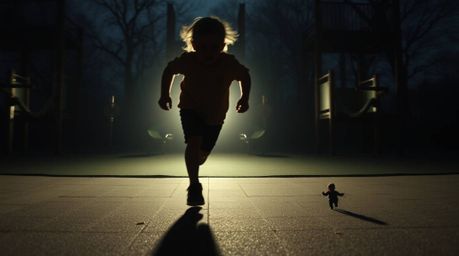 Experience a fantastical journey through a dreamlike playground. This dramatic slow-motion video features a silhouetted figur