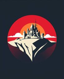 This logo design features a geometric interpretation of a surreal floating island with unique and intriguing architecture. Th