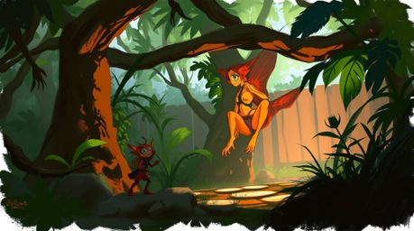 Explore a vibrant backyard jungle through the eyes of a bug-sized hero in this dynamic digital sketch. Rich textures, complem