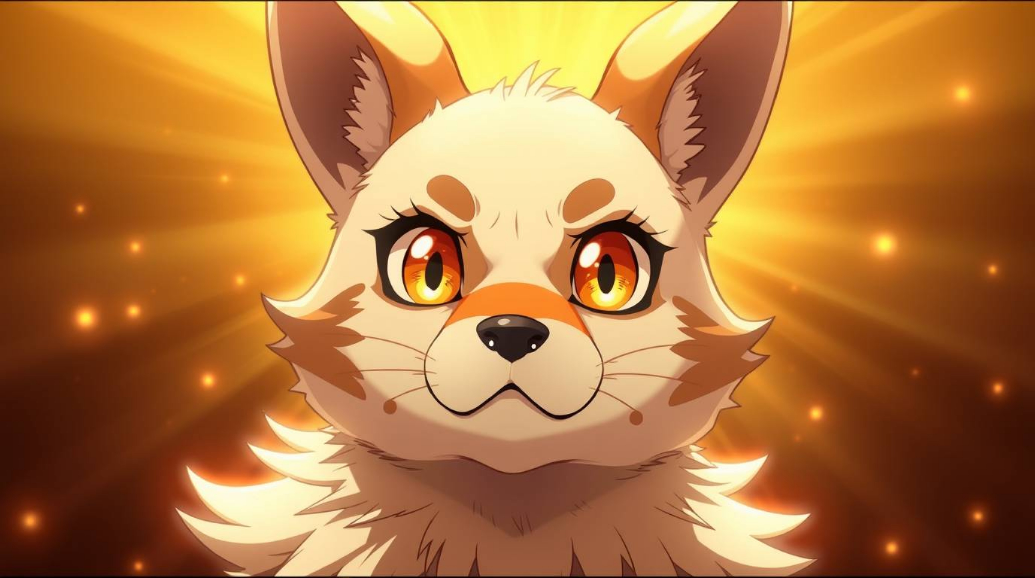 Discover stunning anime-style artwork featuring a sarcastic animal sidekick with expressive eyes.  Rendered in a warm golden 