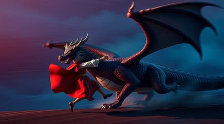 Explore a captivating blend of long exposure photography and 1950s animation style featuring a charming prince battling a dra
