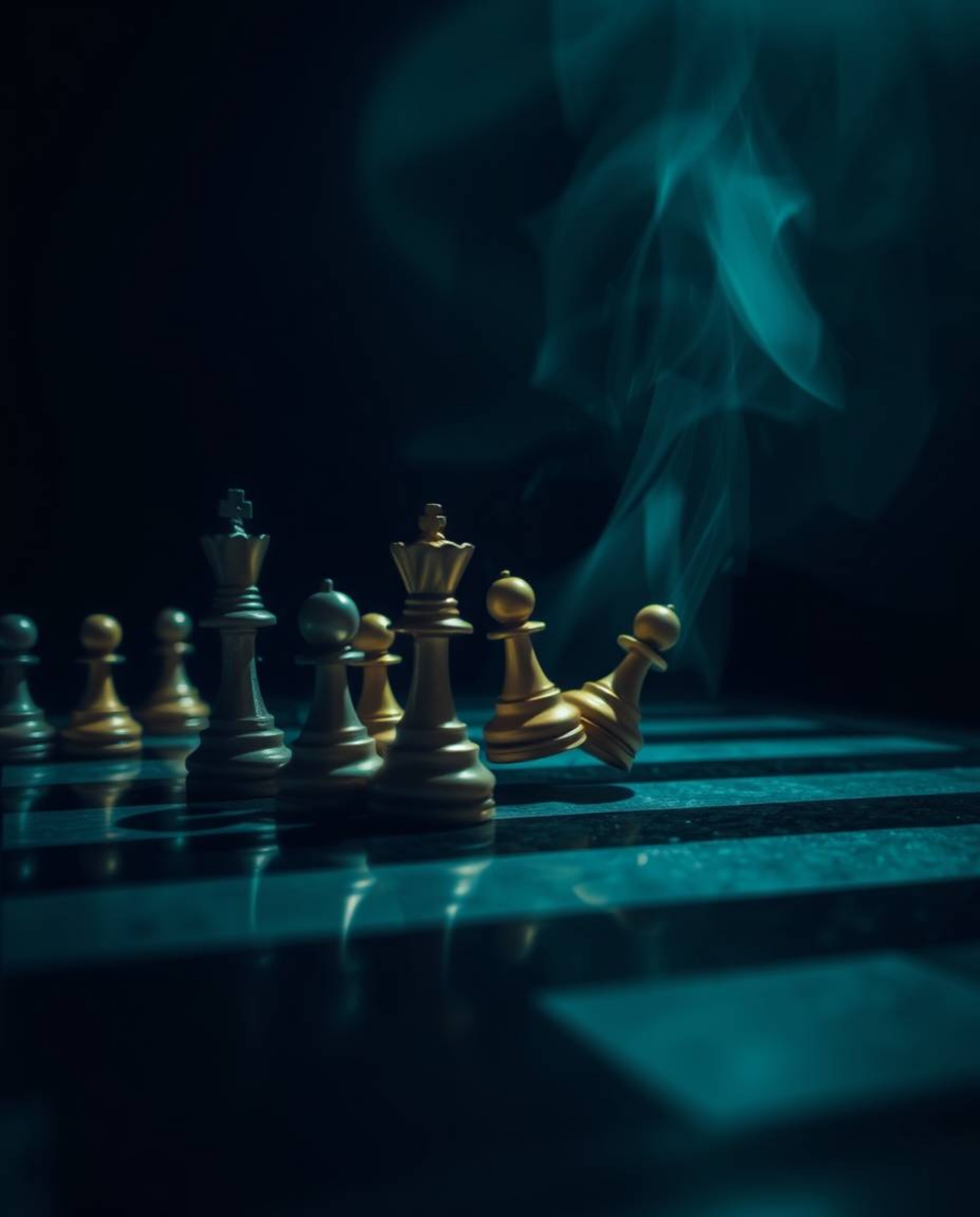 A captivating long-exposure photograph depicts a chessboard in chaos.  Chess pieces are frozen mid-air, seemingly caught in a