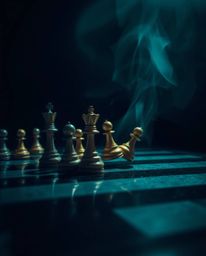 A captivating long-exposure photograph depicts a chessboard in chaos.  Chess pieces are frozen mid-air, seemingly caught in a