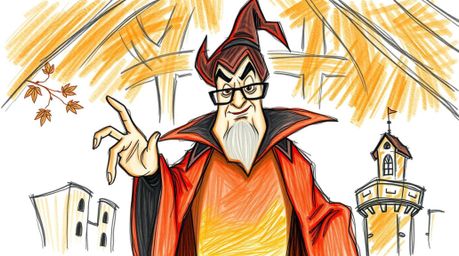 This captivating hand-drawn sketch depicts a classic Disney villain with charming features casting a spell within the aged wa