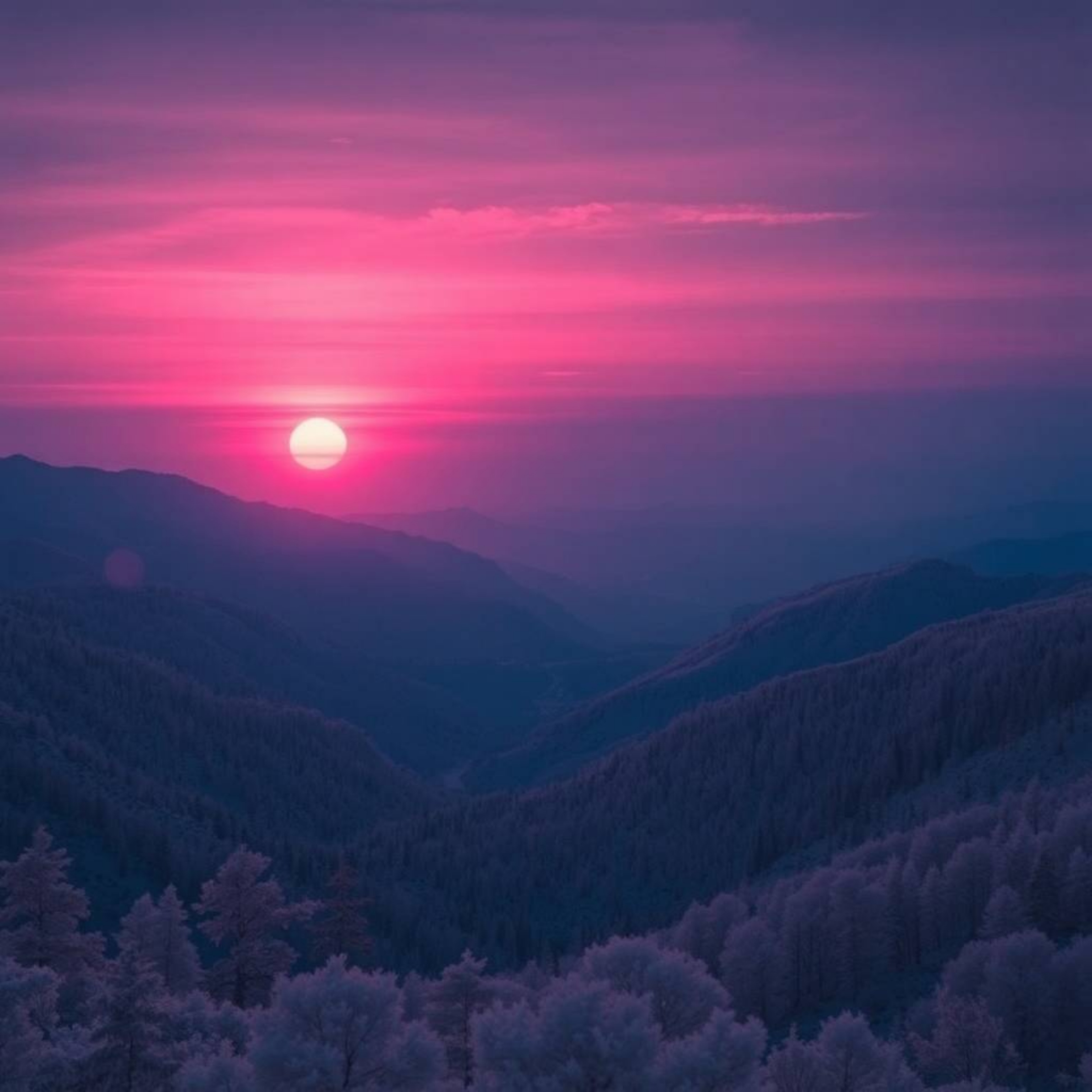 Experience the beauty of a sunset over a quiet mountain valley like never before with this surreal infrared photograph. Inten