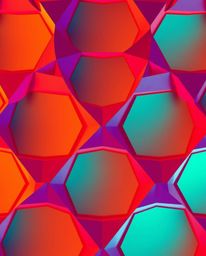 Explore an extreme macro close-up of a seamless geometric pattern featuring hexagons and triangles, rendered in a vibrant neo