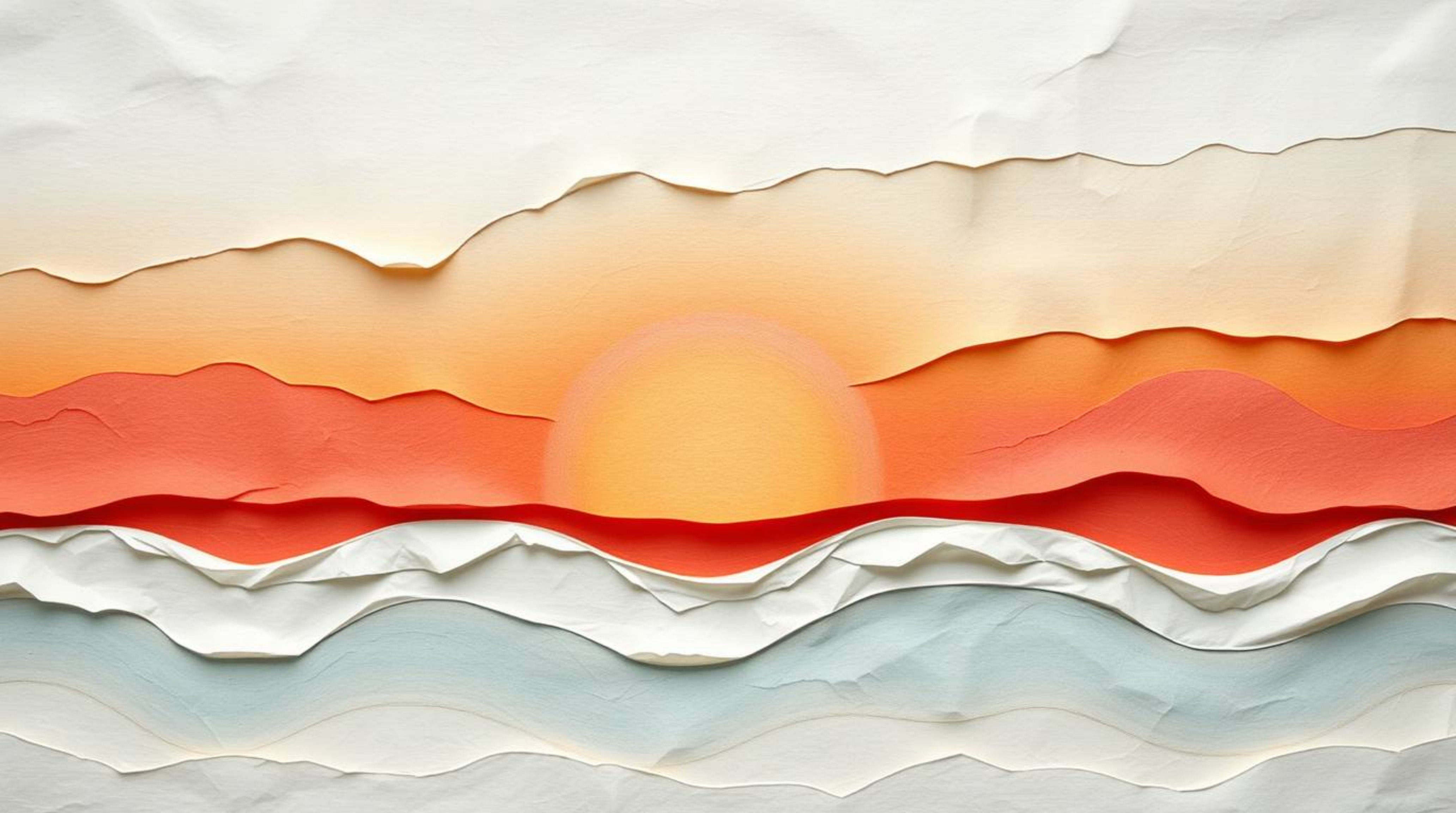 This sculpted papier-mâché artwork captures the ethereal beauty of a sunset sky gradient. Soft, dreamy layers are visible, sh